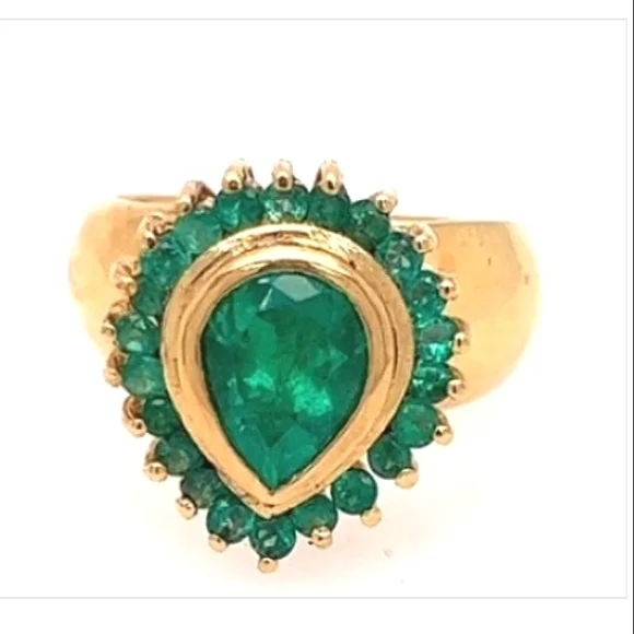 18K COLOMBIAN Emerald Bridal Ring - Picture 1 of 4